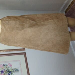 Leather Tan Knee-length Pencil Skirt with Slit Size 14